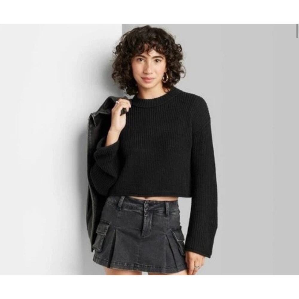Women's Crewneck Boxy Pullover Sweater - Wild Fable Black XXS